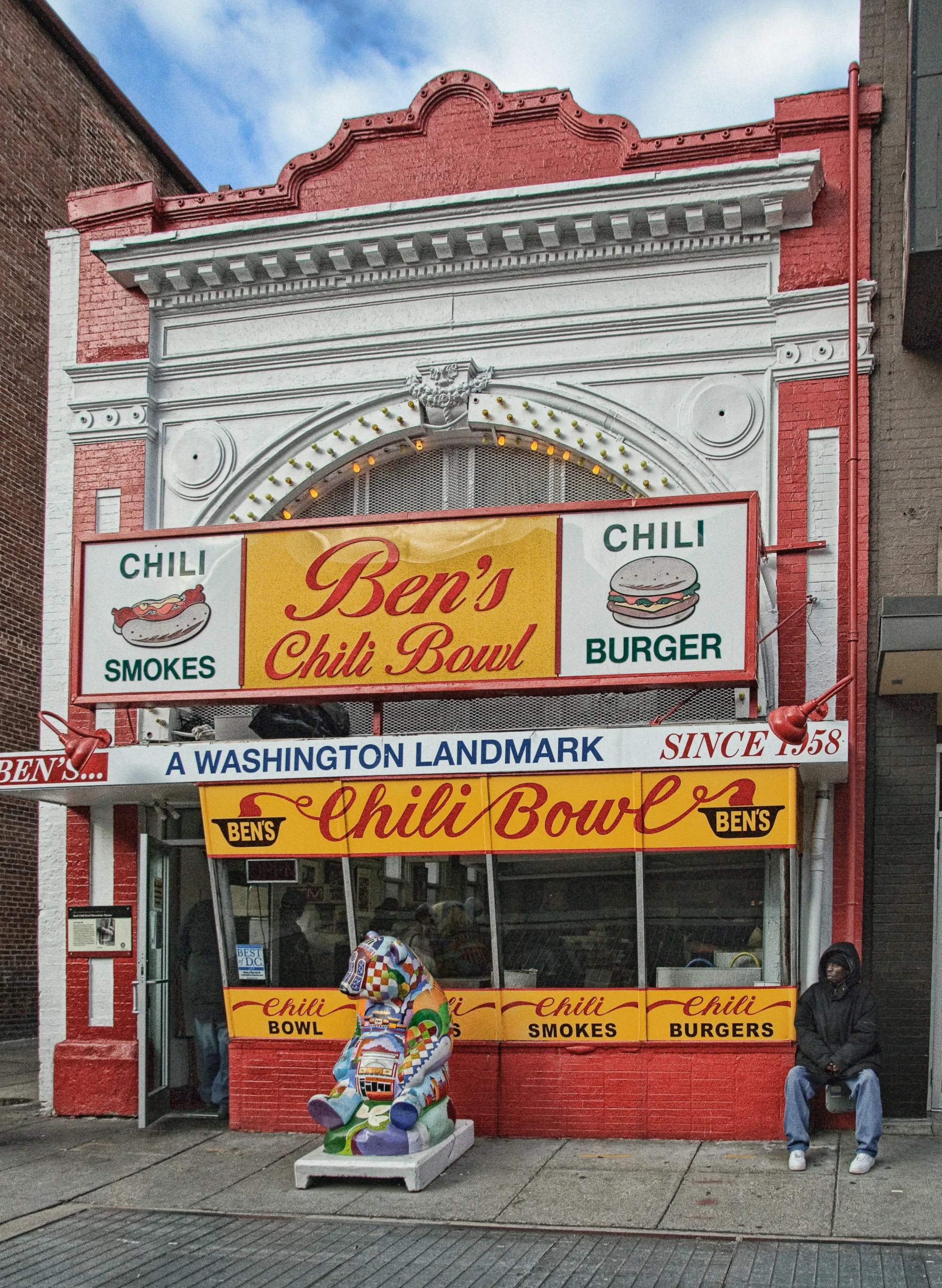 The painted facade of Ben's Chili Bowl on U Street, home of the half-smoke, Washington, D.C.