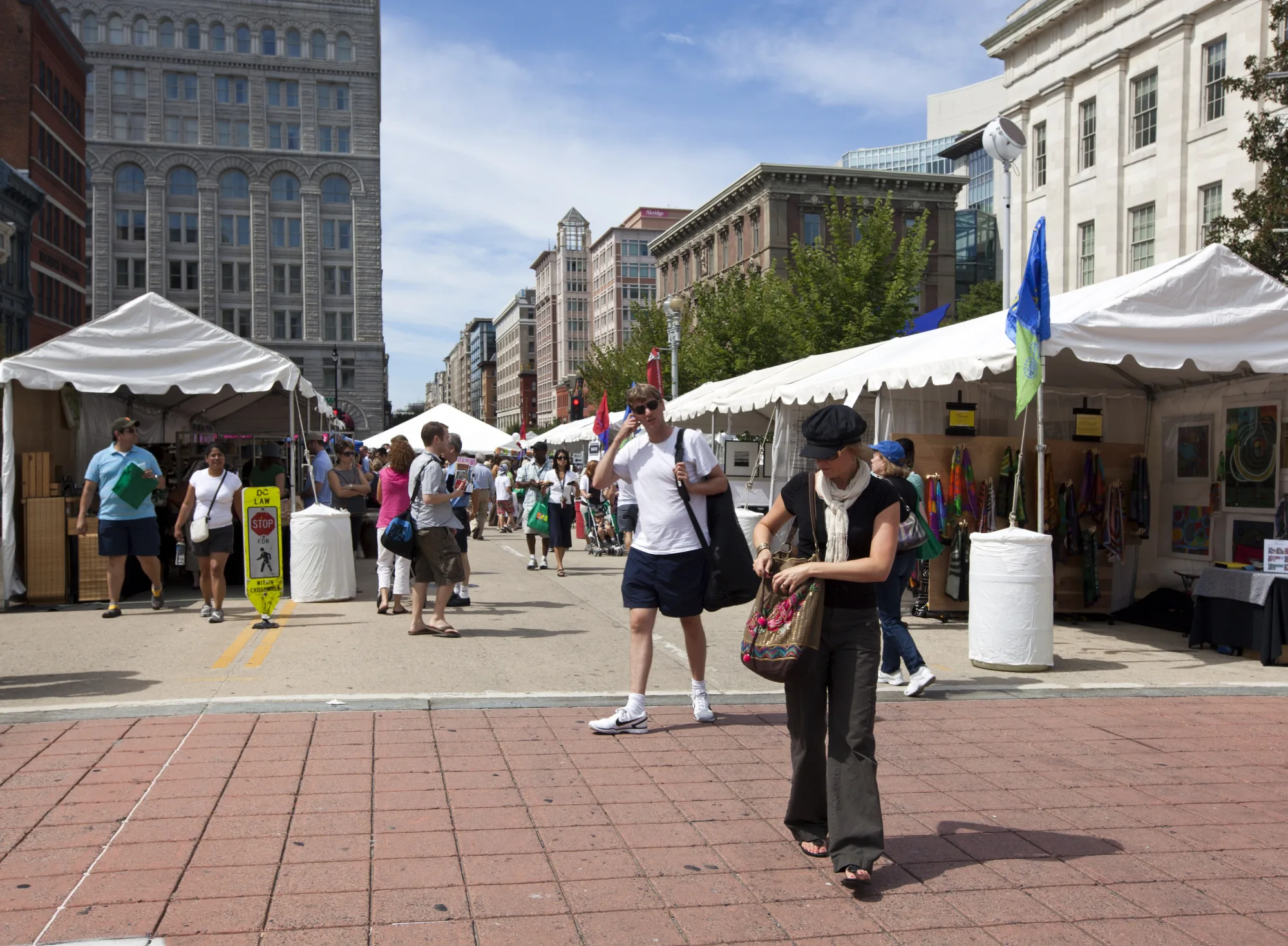 A busy street scene at 7th and F Streets in Penn Quarter, central Washington, D.C.