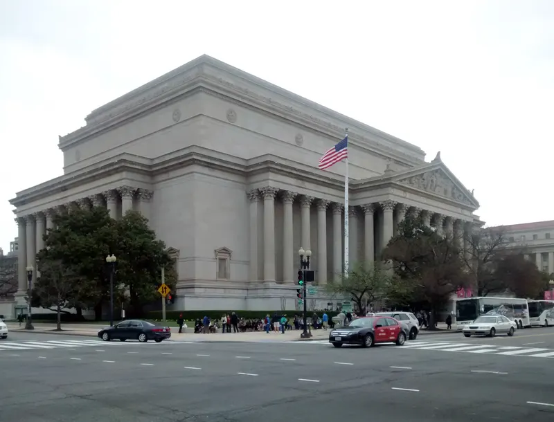 The neoclassical facade of the National Archives Building