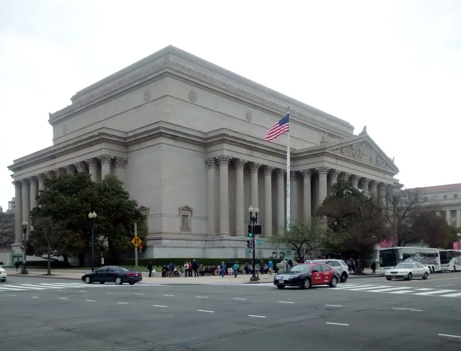 The neoclassical facade of the National Archives Building