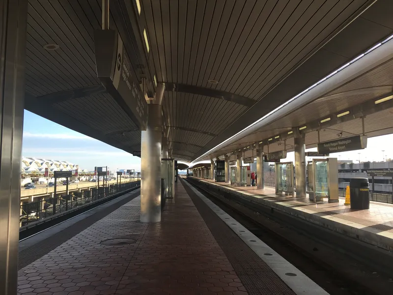 The open-air Metro platform at Reagan National Airport, the city a short ride north.