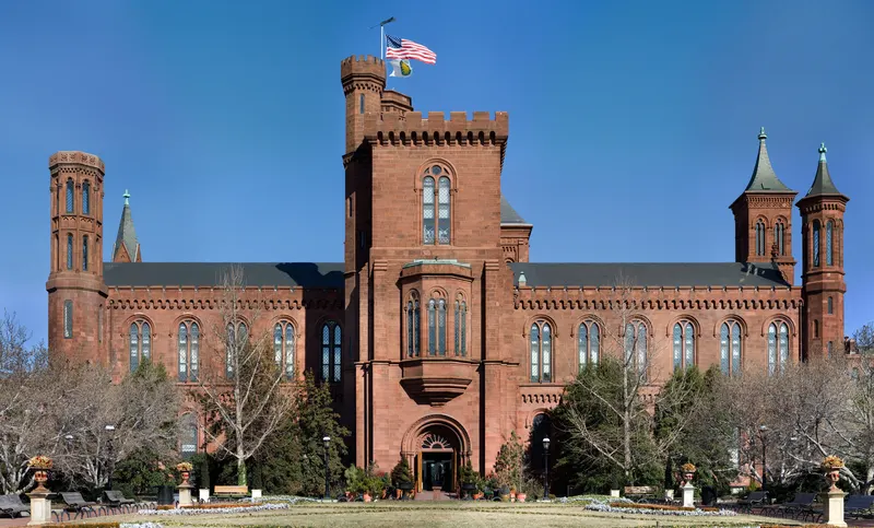 The red sandstone Smithsonian Castle on the National Mall