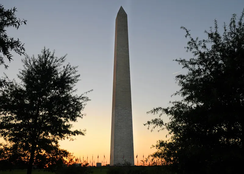 The Washington Monument obelisk at sunset
