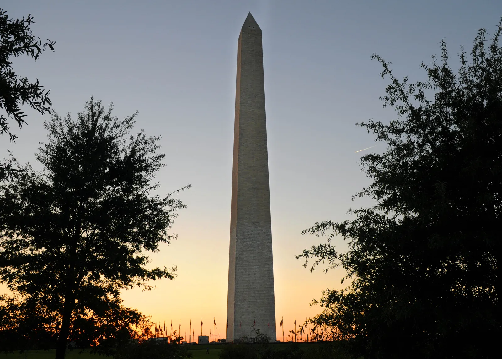 The Washington Monument obelisk at sunset
